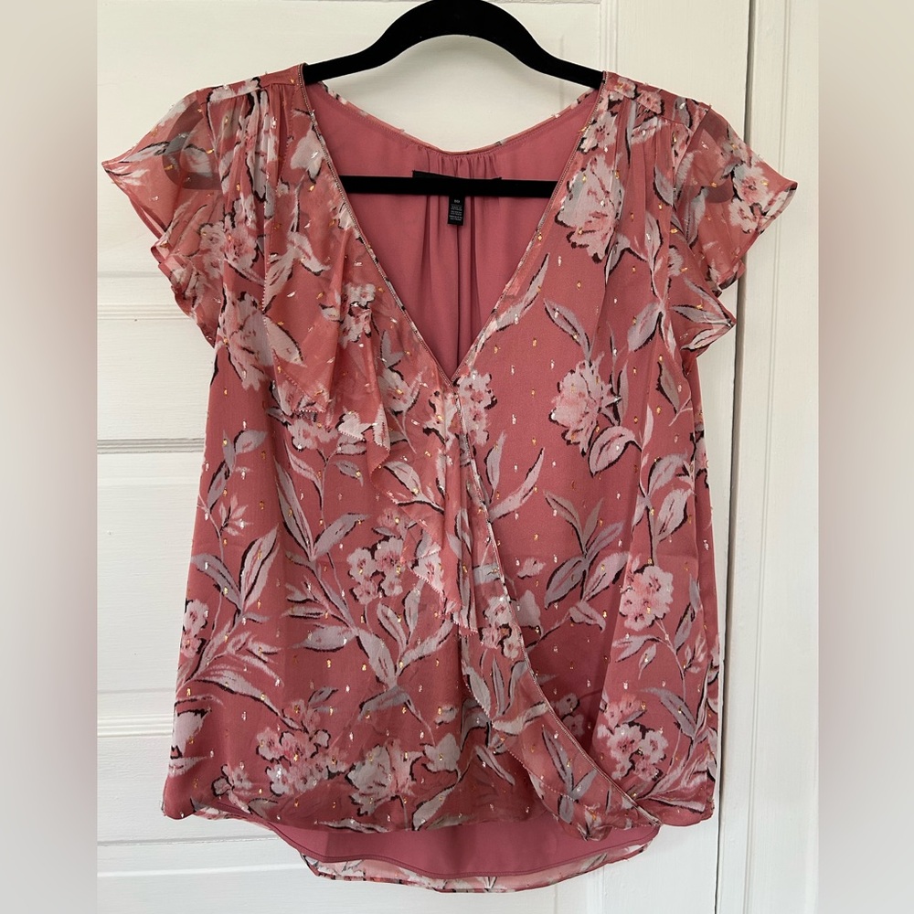 EUC WHBM Pink Floral Chiffon Top
